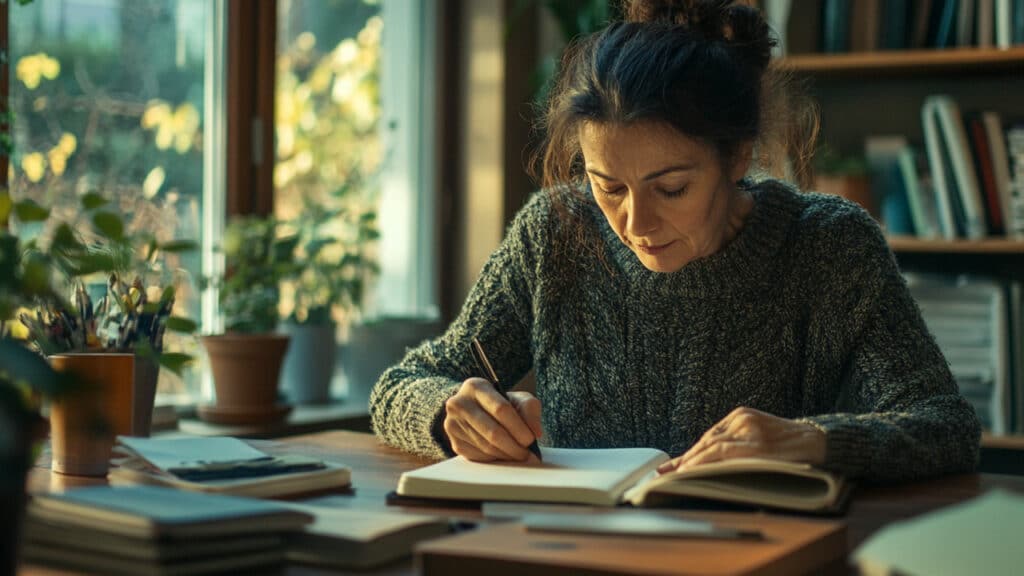 woman writing in a notebook